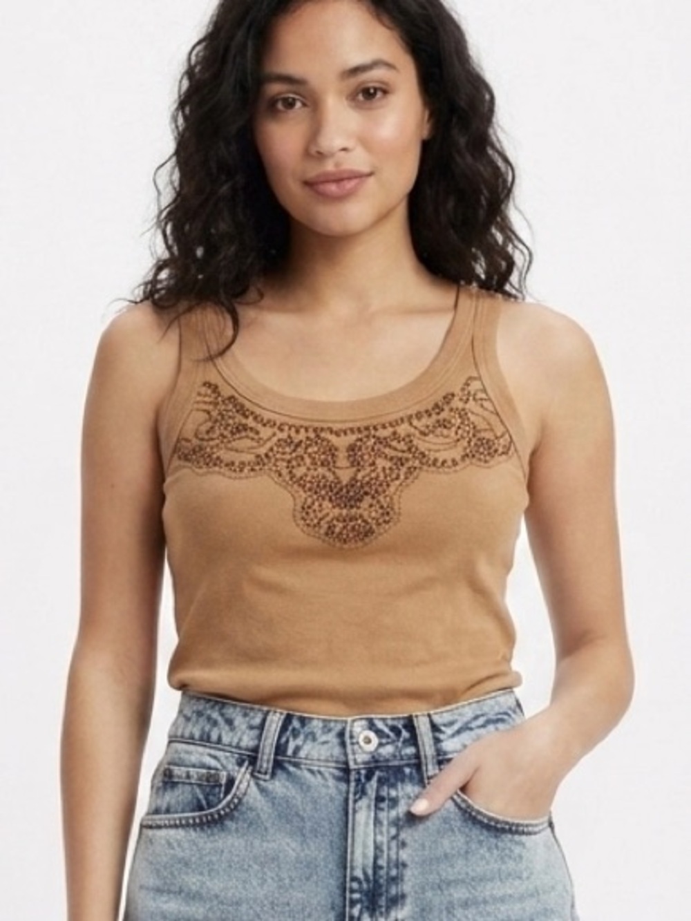 🎁 FREE W/ BUNDLE*  Vintage Y2K Lady Hathaway Beads Embellished Tank Top Small